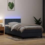 vidaXL Resårsäng med madrass och LED mörkgrå 90x220 cm sammet