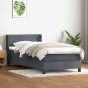 vidaXL Resårsäng med madrass mörkgrå 90x220 cm sammet