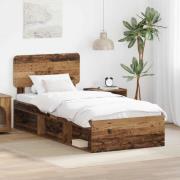 vidaXL Sängram med huvudgavel Gammalt trä 90 x 190 cm Massiv furu