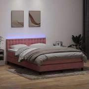 vidaXL Resårsäng med madrass och LED rosa 140x210 cm sammet