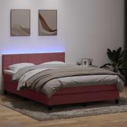 vidaXL Resårsäng med madrass och LED rosa 140x220 cm sammet