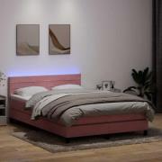 vidaXL Resårsäng med madrass och LED rosa 140x220 cm sammet