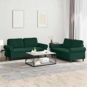 vidaXL Soffgrupp med dynor 2 delar mörkgrön sammet