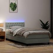vidaXL Resårsäng med madrass och LED ljusgrå 90x210 cm sammet