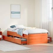 vidaXL Sängram utan madrass med lådor vaxad brun 90x200 cm massiv furu