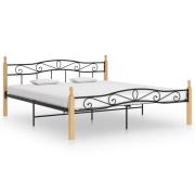 vidaXL Sängram svart metall och massiv ek 200x200 cm