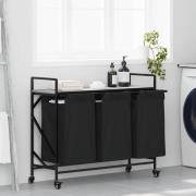 vidaXL Tvättkorg 3 fack med hjul grå sonoma