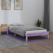 vidaXL Sängram med LED 100x200 cm massivt trä