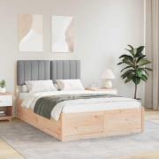 vidaXL Sängram med Klädd Huvudgavel Ljusgrå 120 x 190 cm Massiv furu
