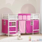 vidaXL Barns LOFT SÄNG RAM med Gardiner Vit och Rosa 75 x 190 cm