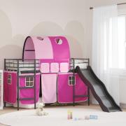 vidaXL Barns loftsängram Svart och Rosa 90 x 190 cm Metall