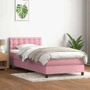vidaXL Resårsäng med madrass rosa 90x220 cm sammet