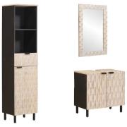 vidaXL Badrum Set med låda med hylla Vit Tvätt Finish Massivt mangoträ