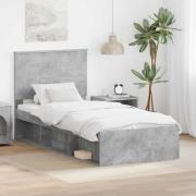 vidaXL Sängram med huvudgavel Betong 90 x 200 cm Massiv furu