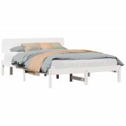 vidaXL Sängram med huvudgavel Vit 150 x 200 cm Massiv furu