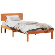 vidaXL Sängram med huvudgavel Vaxbrun 75 x 190 cm Massiv furu