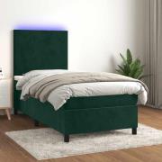 vidaXL Ramsäng med madrass & LED mörkgrön 100x200 cm sammet
