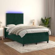 vidaXL Ramsäng med madrass & LED mörkgrön 120x200 cm sammet