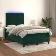 vidaXL Ramsäng med madrass & LED mörkgrön 120x200 cm sammet