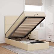 vidaXL Ottoman sängram med madrass gräddvit 100x200 cm tyg