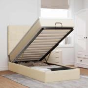 vidaXL Ottoman sängram med madrass gräddvit 100x200 cm tyg