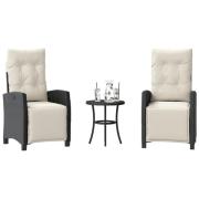 vidaXL Caféset med dynor 3 delar svart konstrotting