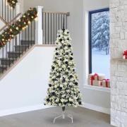 vidaXL Plast Hingad Julgran med 300 LED-lampor Grön och Vit 240 cm