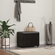 vidaXL Hallbänk med kudde med lagring Svart Ek 60 x 38 x 46 cm