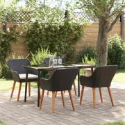 vidaXL Trädgårdsmöbelset med kudde 5 pcs Svart konstrotting