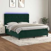 vidaXL Ramsäng med madrass & LED mörkgrön 180x200 cm sammet