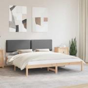 vidaXL Sängram med Klädd Huvudgavel Mörkgrå 200 x 200 cm Massivt furu