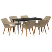 vidaXL Trädgårdsmöbelset med kudde 7 pcs Beige konstrotting