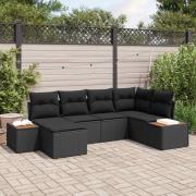 vidaXL Trädgårdsoffset med kudde med lagring 7 pcs Svart Polyrattan