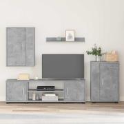 vidaXL TV-bänkset Väggmonterad 4 pcs Betonggrå Konstruerat trä