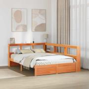 vidaXL Bokhylla Säng 2 pcs Vaxbrun 200 x 150 cm Massiv furu