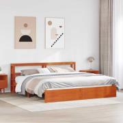 vidaXL Sängram med huvudgavel Vaxbrun 200 x 200 cm Massiv furu