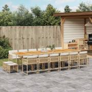 vidaXL Matgrupp för trädgården med dynor 17 delar beige konstrotting