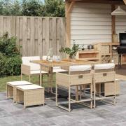 vidaXL Matgrupp för trädgården med dynor 9 delar beige konstrotting