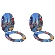 vidaXL Mjukt stängande toalettlock 2 pcs Flerfärgsdesign 44 x 38 cm