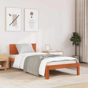 vidaXL Sängram med huvudgavel Vaxbrun 90 x 200 cm Massiv furu