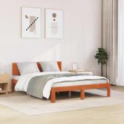 vidaXL Sängram med huvudgavel Vaxbrun 140 x 190 cm Massiv furu