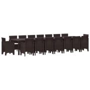 vidaXL Trädgårds matsalsset med Kuddar med kudde 17 pcs Brun PP