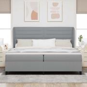 vidaXL Bäddfjäder med madrass med huvudgavel Ljusgrå 200 x 200 cm tyg