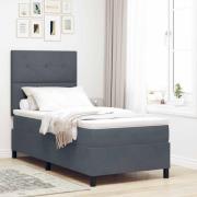 vidaXL LED Box Säng med madrass Mörkgrå 90 x 200 cm Sammet