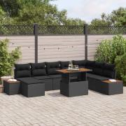 vidaXL Trädgårdsoffset med lagring 9 pcs Svart Poly rattan