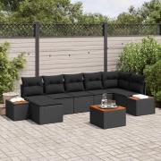 vidaXL Trädgårdsoffset med kudde med lagring 8 pcs Svart Polyrattan