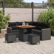 vidaXL Trädgårdsoffset med kudde 8 pcs Svart Poly rattan