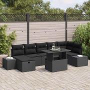 vidaXL Trädgårdsoffset med kudde med lagring 8 pcs Svart Poly rattan