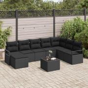 vidaXL Soffset med kudde med lagring 9 pcs Svart konstrotting