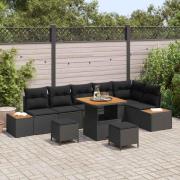 vidaXL Trädgårdsoffset med kudde med lagring 9 pcs Svart Poly rattan